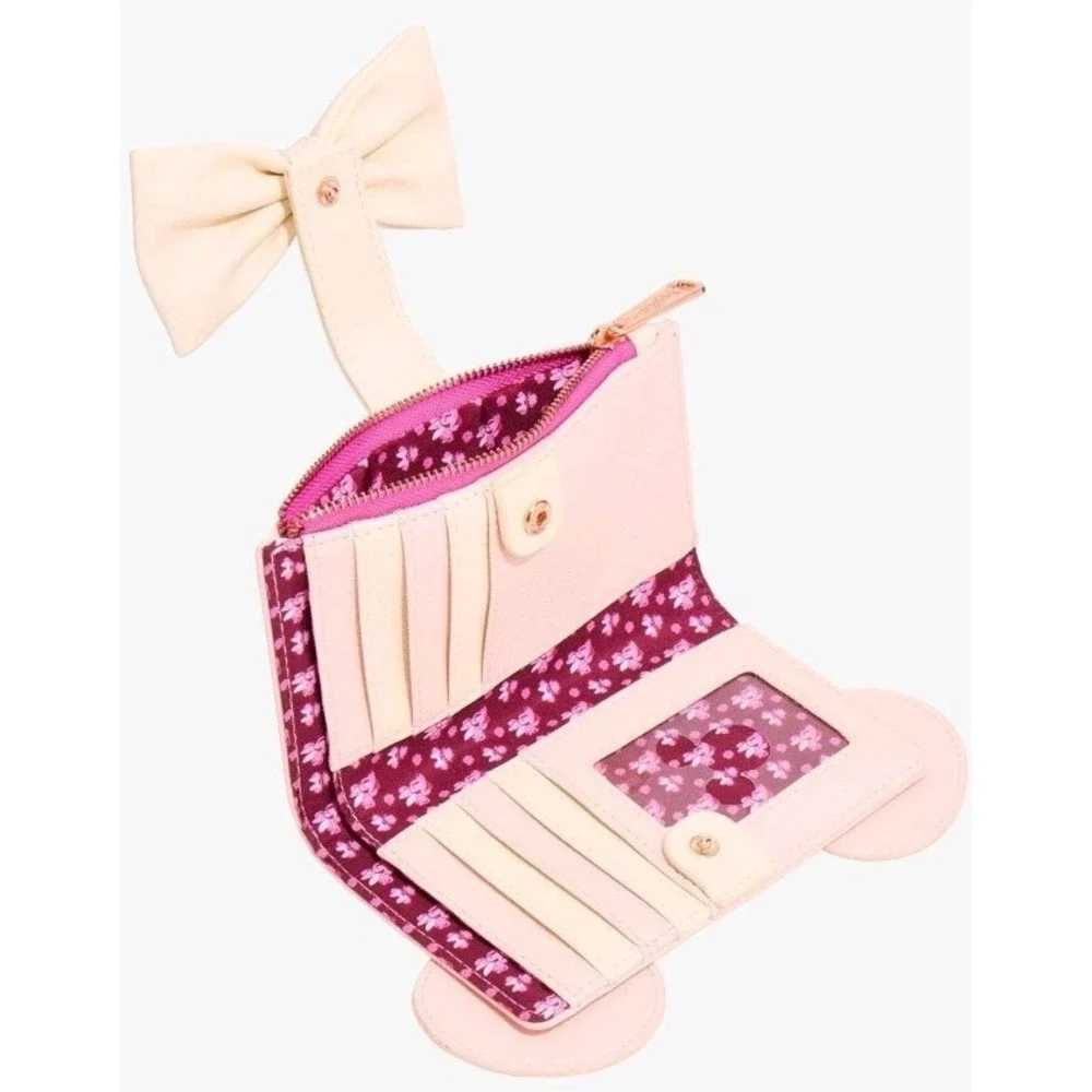 NEW Loungefly Disney Minnie Mouse Embossed Floral Ears Pink Wallet